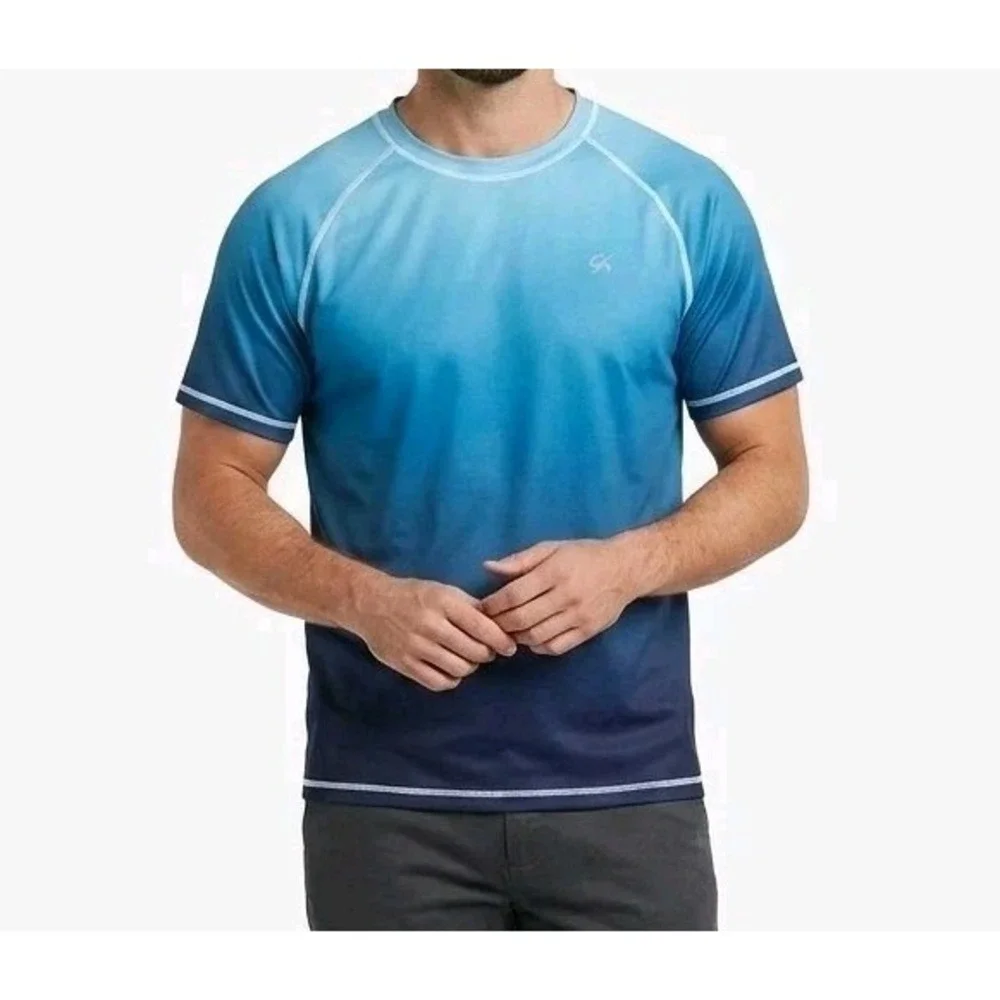 Swim Shirt Short Sleeve Men's Quick  Dry Running  Upf50+sun Top Blue  Size XL